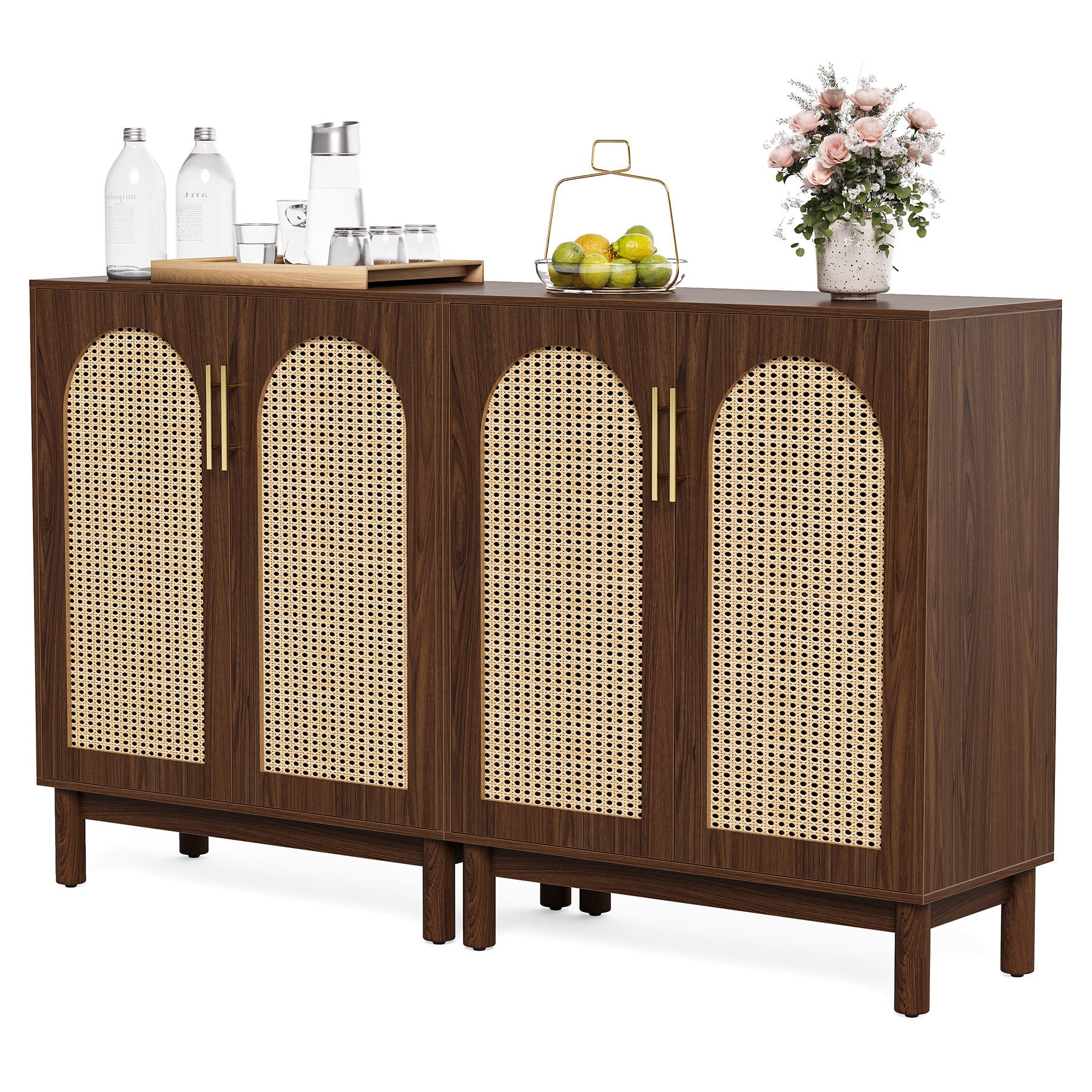 59" Sideboard Buffet Cabinet with Handmade Rattan Doors